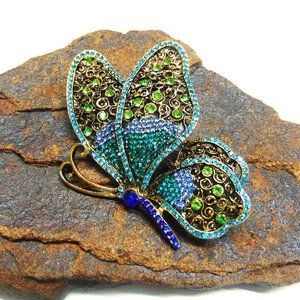 Stunning Butterfly Pin Brooch Rhinestone Blues Crystal BeadRage